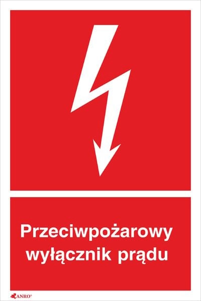 ANRO Tabliczka Przeciwpożarowy wyłącznik prądu 150