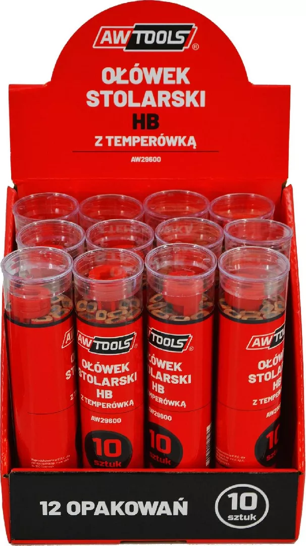 AWTools AWTOOLS OŁÓWEK STOLARSKI HB CZERWONY