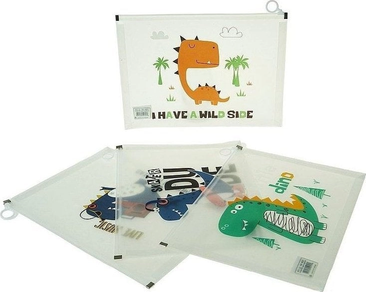 A4 plastic folder with zippered dinosaurs