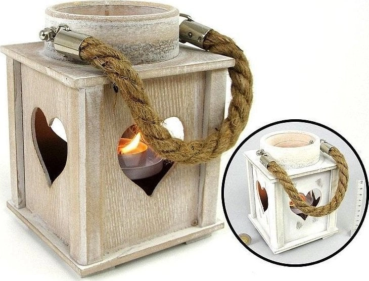 Lampion na tealight drewniany 12x16x12cm MIX