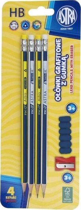 Graphite pencil with eraser 4 pcs