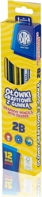 Graphite pencils with eraser 2B (12