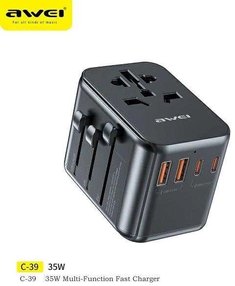 Network charger 35W 4in1 2xUSB+3xUSB-C AWEI