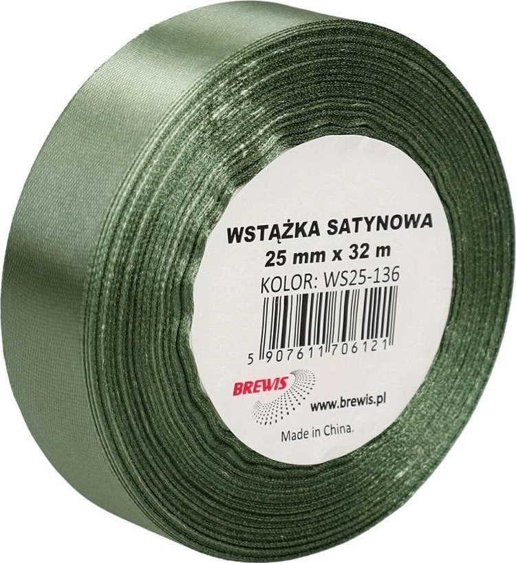 Khaki satin ribbon 25mm x 32m