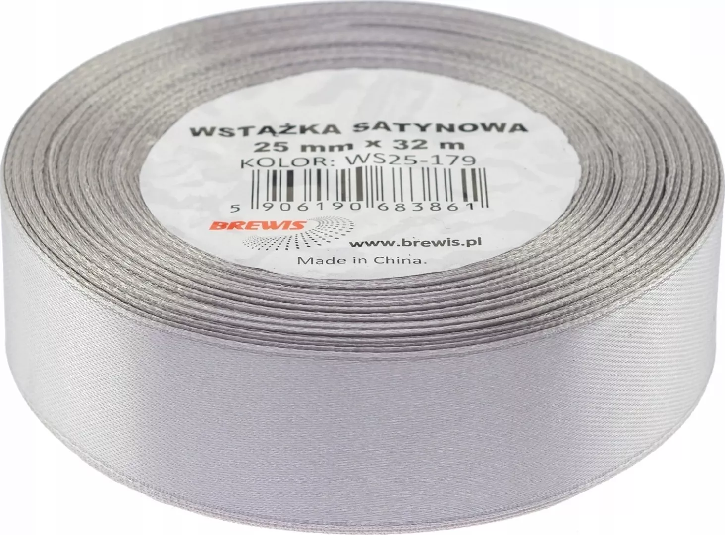 Silver satin ribbon 25mmx32m AA063BRW 5906190683861