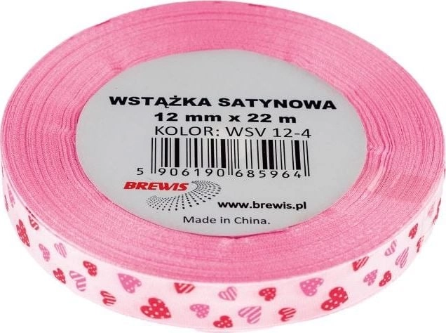 Pink heart satin ribbon 12mmx22m AA232BRW