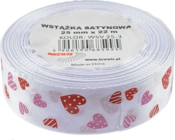 White satin ribbon with hearts  25mmx22m