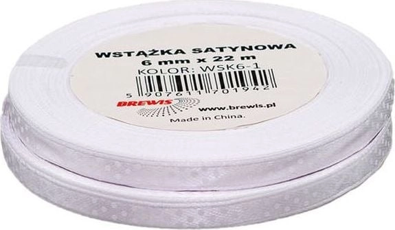 White dotted satin ribbon 6mmx22m 2pcs