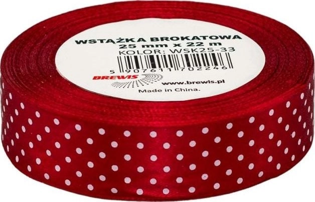 Red satin ribbon with dots  25mmx22m