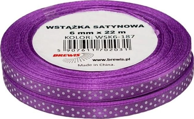 Lavender dotted satin ribbon 6mmx22m 2pcs