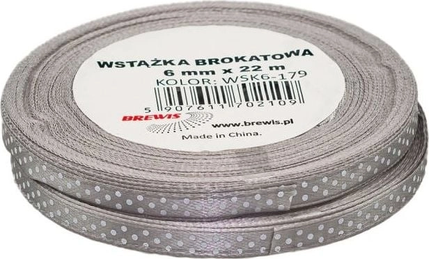 Silver dotted satin ribbon 6mmx22m 2pcs