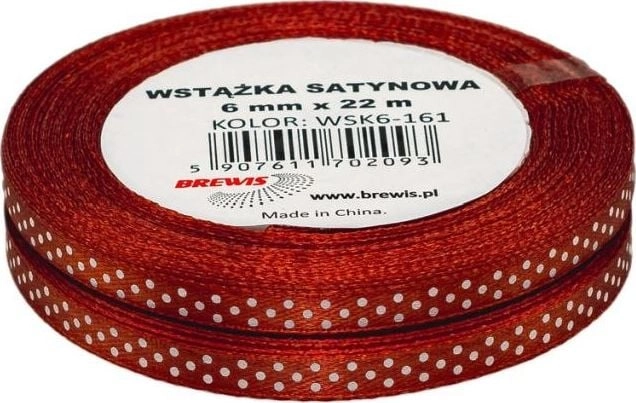 Red dotted satin ribbon 6mmx22m 2pcs