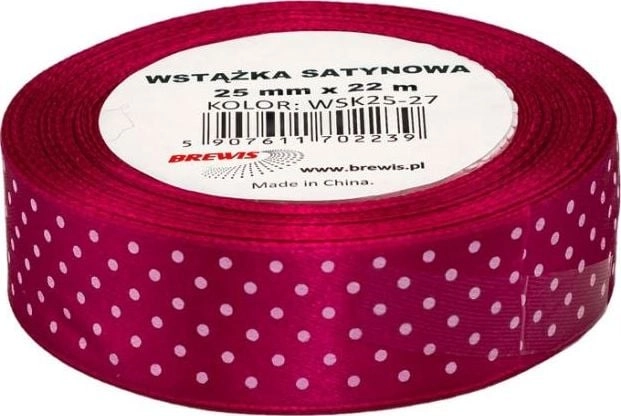 Burgundy dotted satin ribbon 25mmx22m AC850BRW