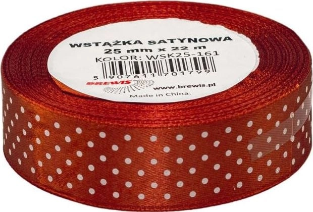 Red satin ribbon with dots  25mmx22m