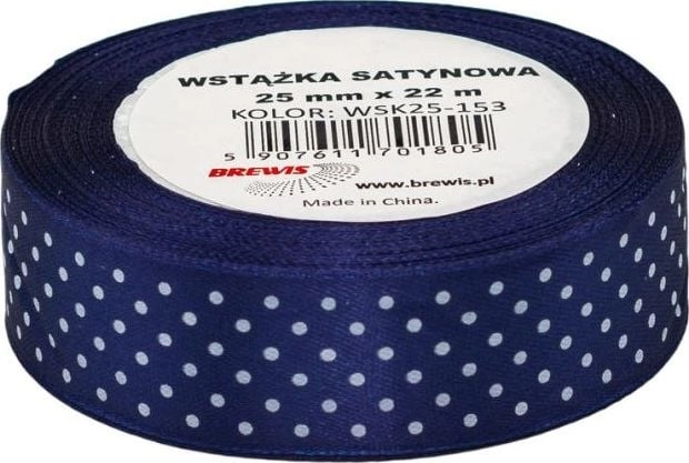 Navy blue dotted satin ribbon 25mmx22m