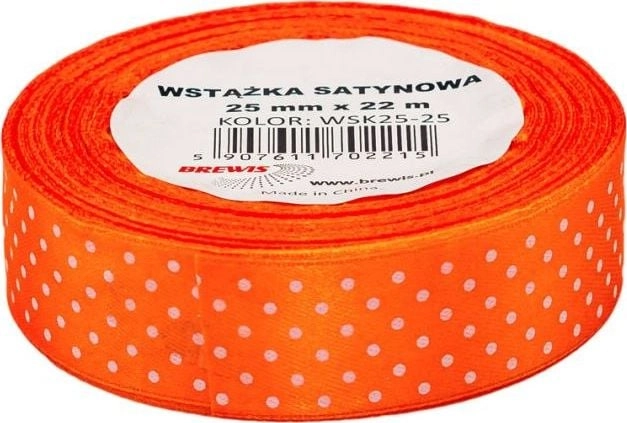 Orange dotted satin ribbon 25mmx22m AC885BRW