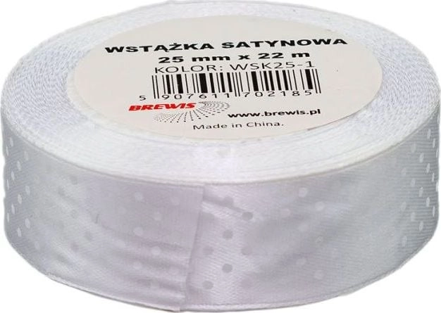 White dotted satin ribbon 25mmx22m AC890BRW