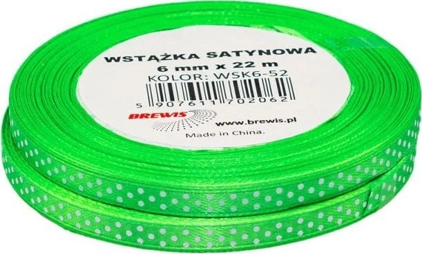 Satin ribbon with dots  light green