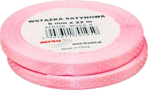 Pink dotted satin ribbon 6mmx22m 2pcs