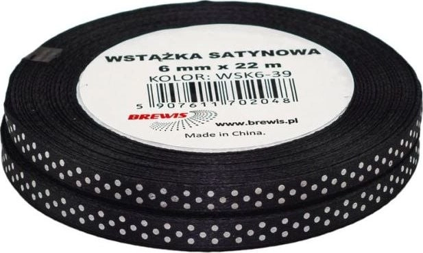 Satin ribbon with dots  black  6mmx22m