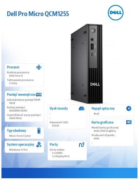 Komputer Dell Pro Micro QCM1250 W11Pro