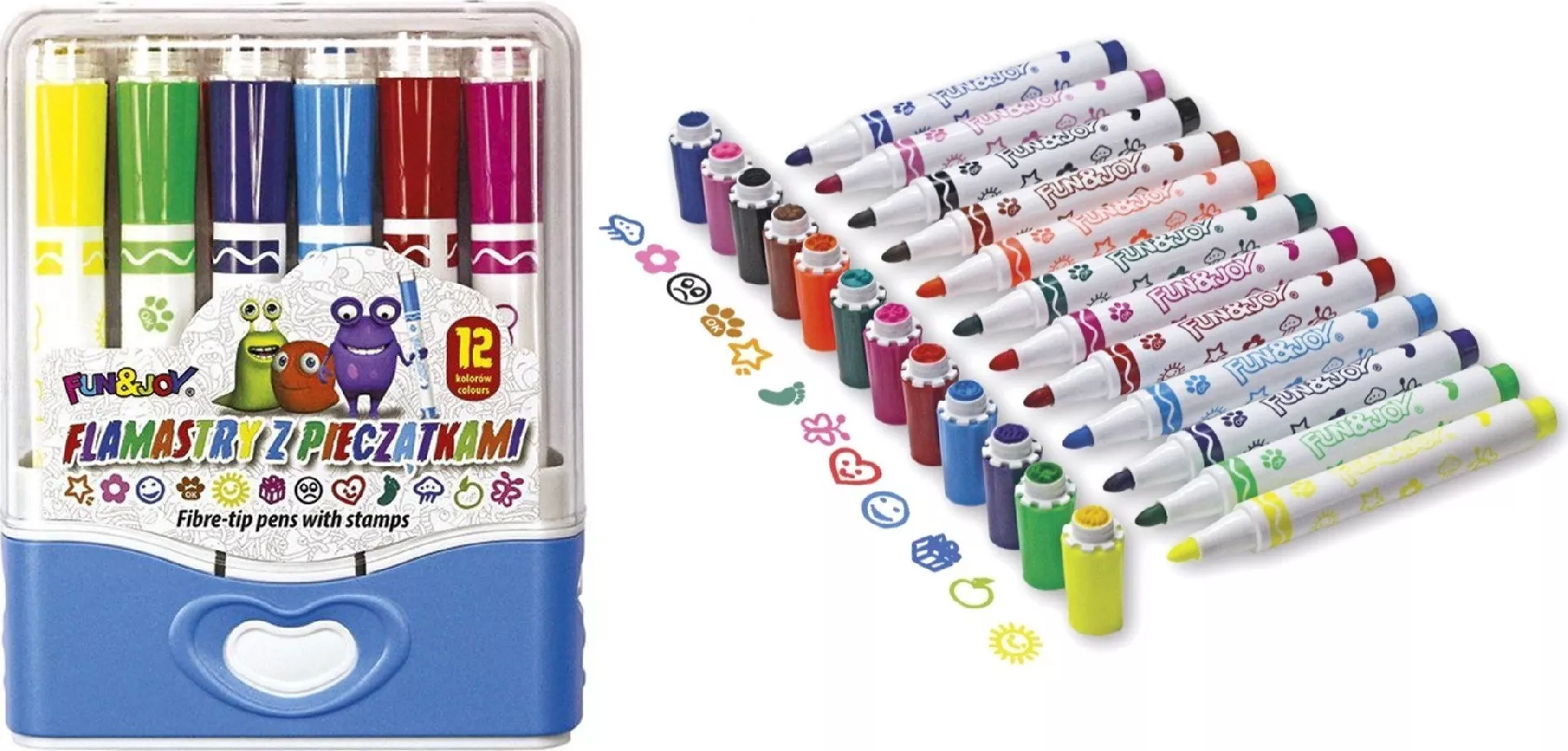 Markers with stamps in 12 colors/patterns