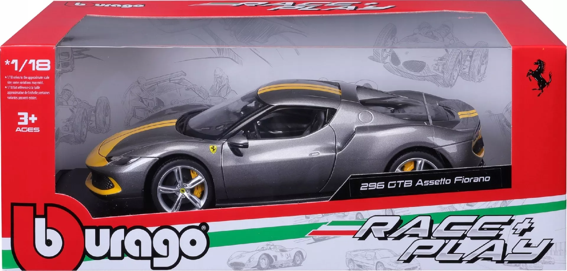 Bburago Ferrari 296 GTB Assetto Grey/Yellow