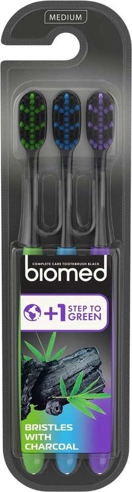 Biomed Toothbrush with charcoal 3-pack medium