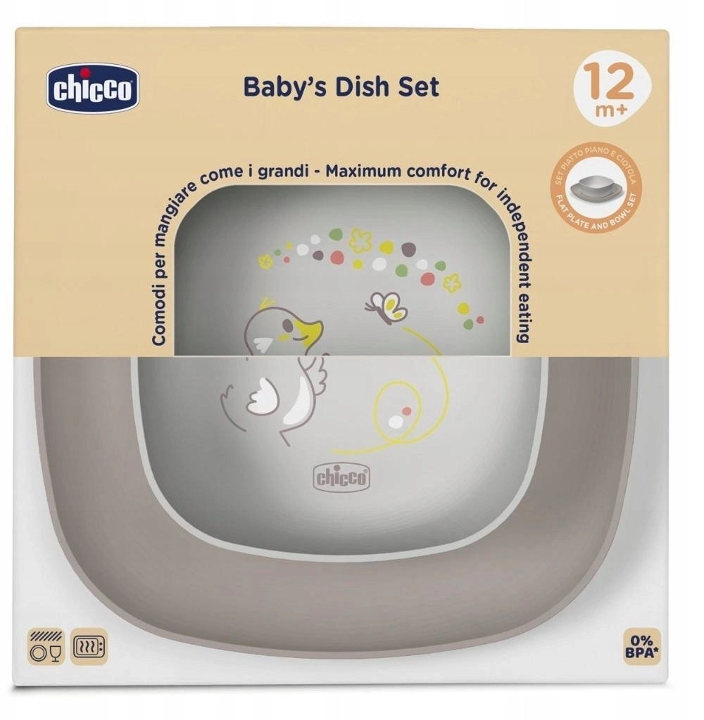 CHICCO-1600235-SET OF 2 PLATES GRAY 12M+