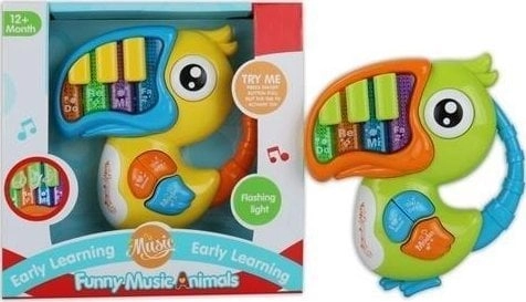 Toucan musical toy with a piano