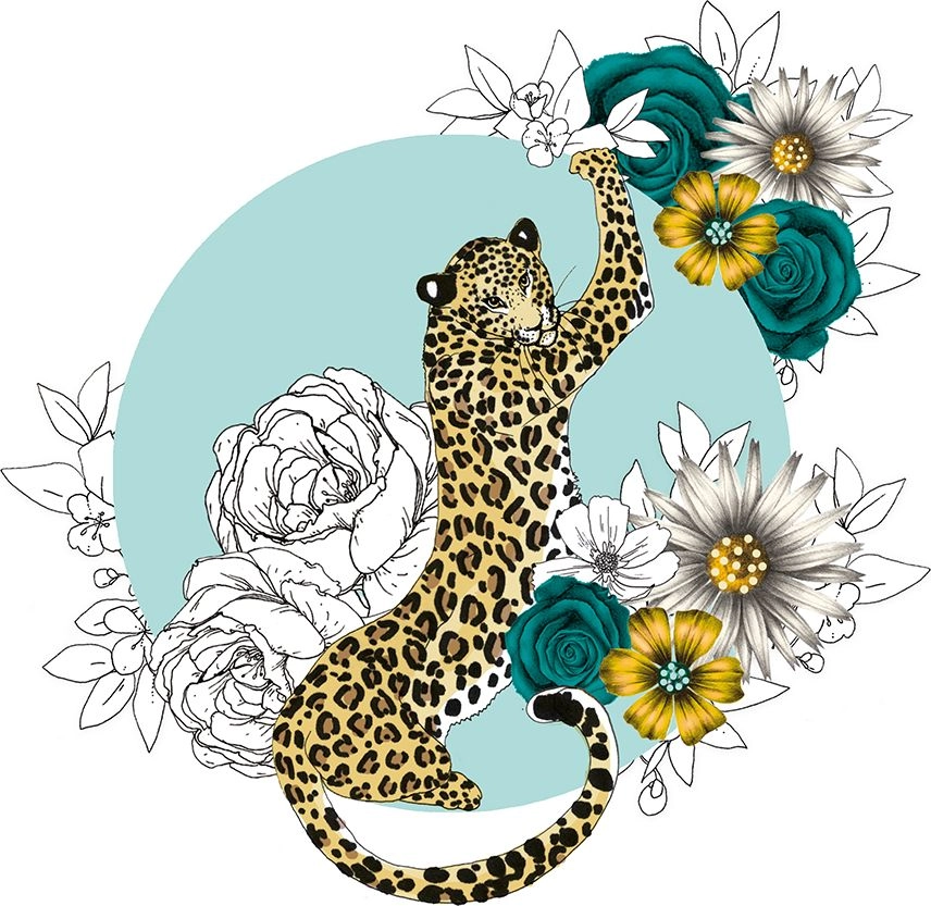 Swarovski square CL1424 Cheetah flowers card