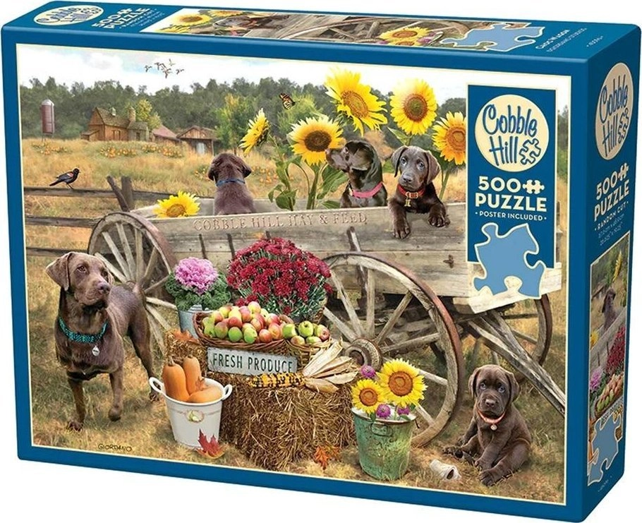 Puzzle 500 Labradory z wozu  koniom