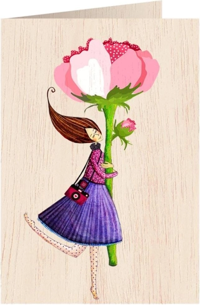 C6 wooden card + rose envelope
