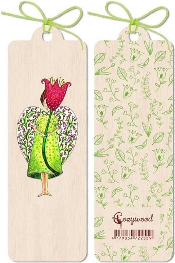 Wooden bookmark Angel with a flower