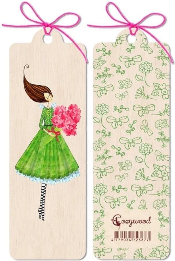 Wooden bookmark Woman with a bouquet
