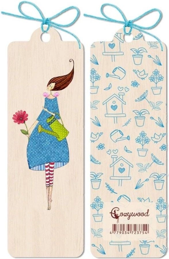 Wooden bookmark Woman with a watering