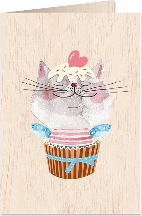 C6 wooden card + envelope Cat