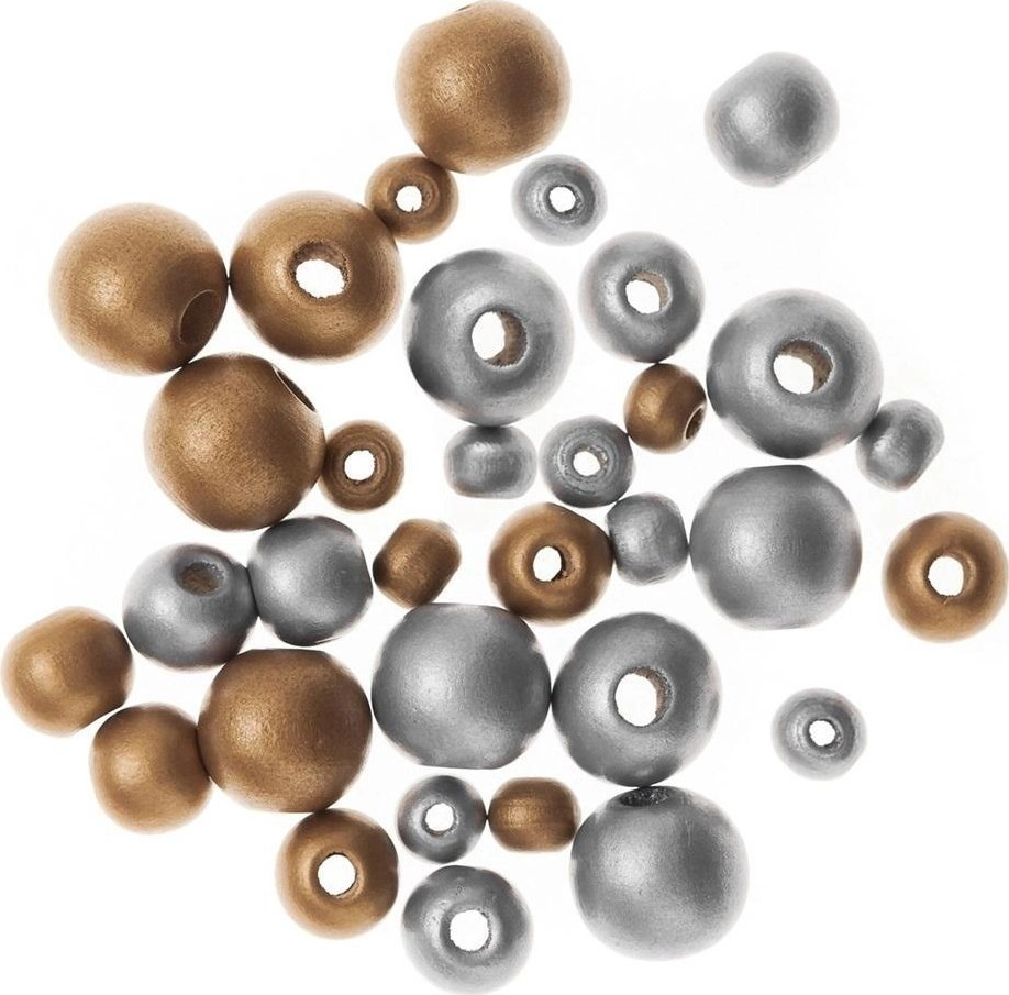 Wooden beads  balls  gold  silver 30