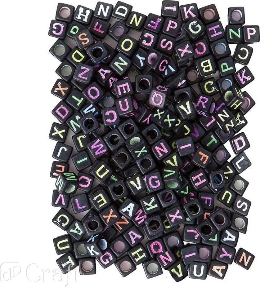Neon letter beads on a black