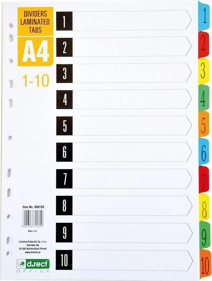 Cardboard dividers 1-10 index laminated D