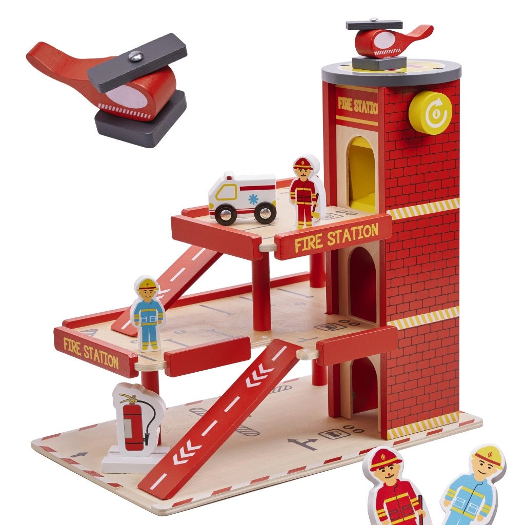 Lulilo Children`s Wooden Parking Fire Station