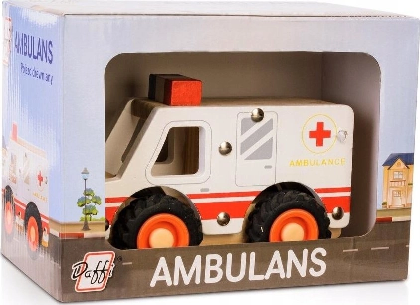 Wooden car with tires - ambulance