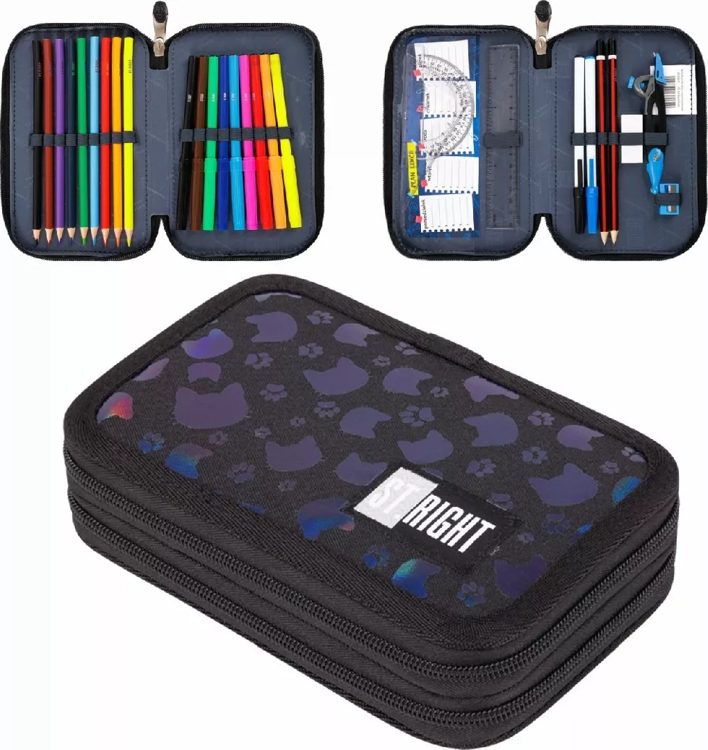 Double pencil case with accessories STRIGHT
