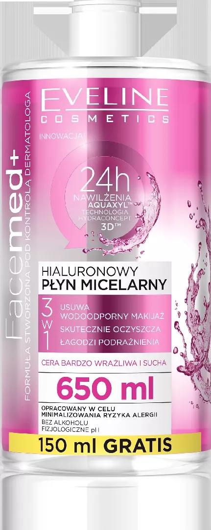 EVELINE*FACEMED Płyn 650ml micel.hialuronowy 3w1