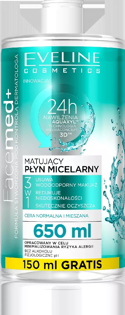 EVELINE*FACEMED Płyn 650ml micel.matujący 3w1