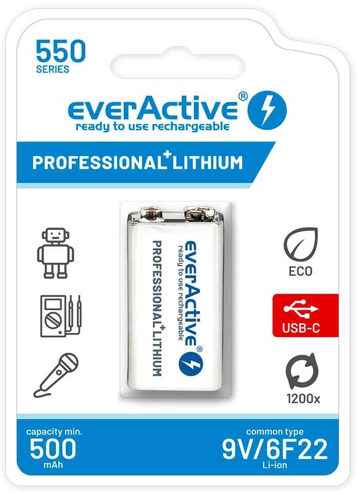 *AKUMULATOR 6F22/9V LI-ION 550 mAh USB-C