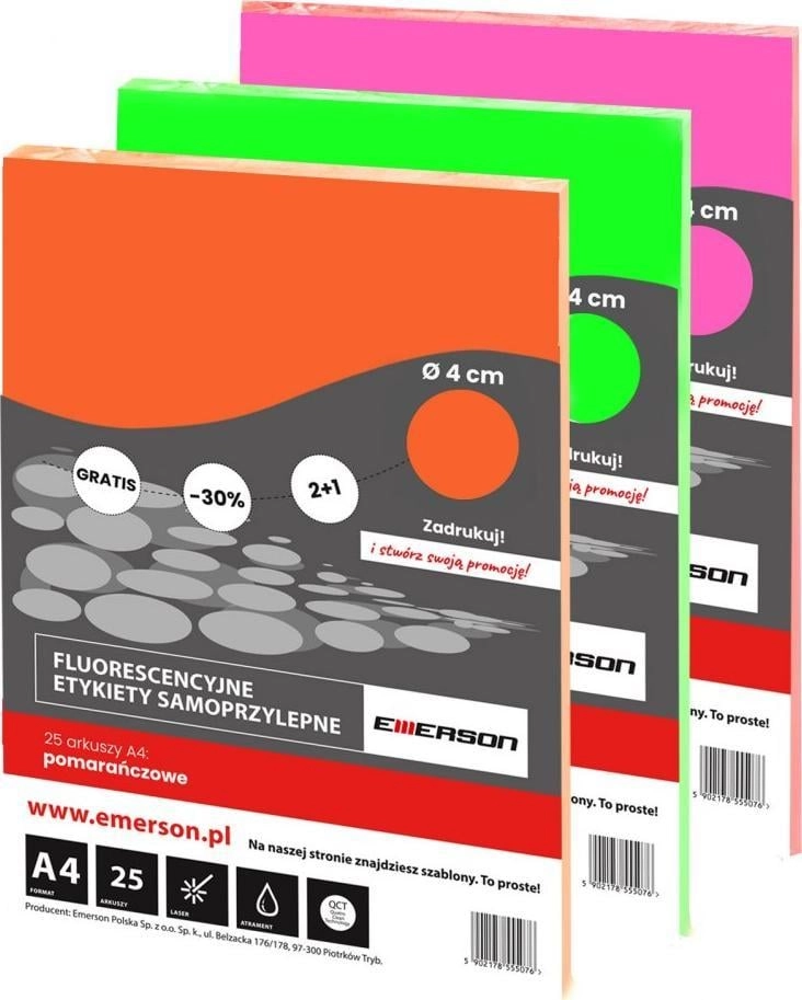 Emerson Fluorescencyjne etykiety samoprzylepne żółte kółka