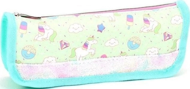 Small tube pencil case  Unicorns  glitter