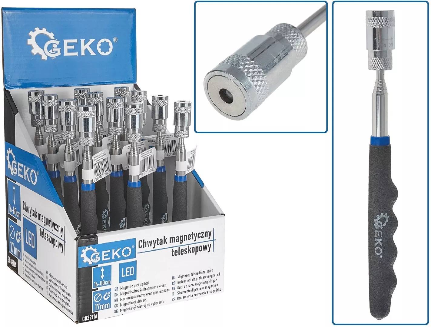 Telescopic magnetic gripper + LED 80cm