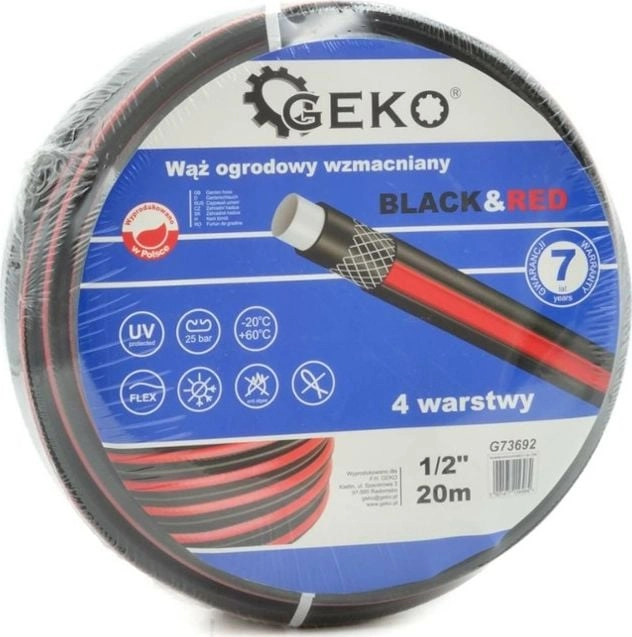 Geko WĄŻ OGRODOWY WZMACNIANY BLACKRED 1/2"